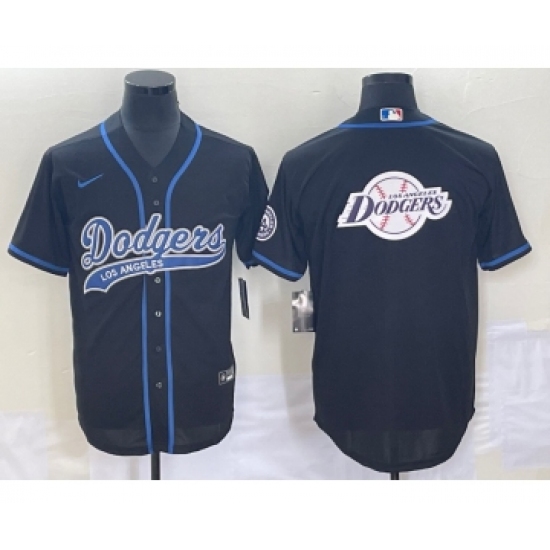 Men's Los Angeles Dodgers Black Team Big Logo Cool Base Stitched Baseball Jersey - Ujersey