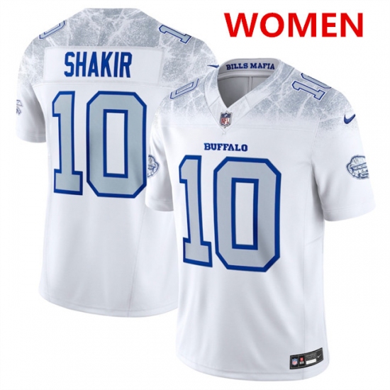 Women's Buffalo Bills #10 Khalil Shakir White 2025 F.U.S.E. “Rivalries” Vapor Untouchable Football Stitched Jersey(Run Small)