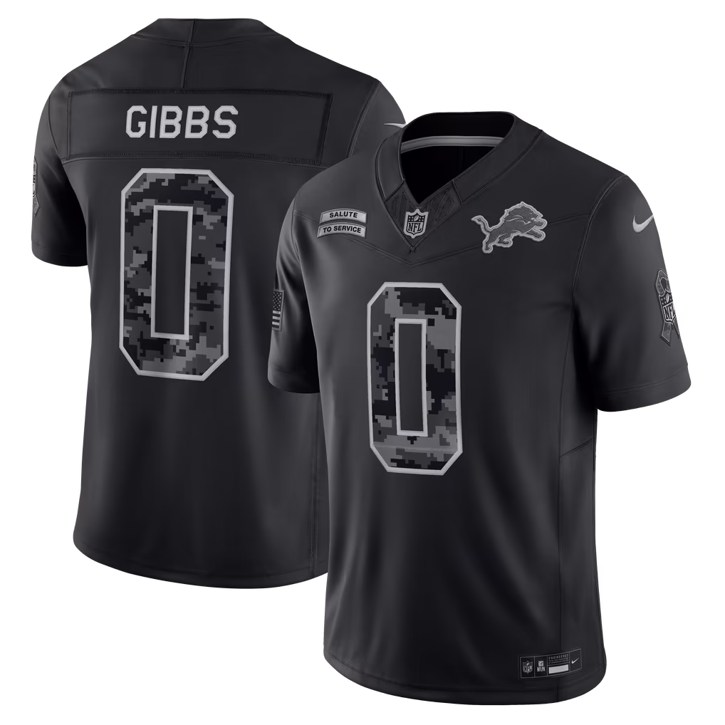 Men's Detroit Lions Jahmyr Gibbs Nike Black 2026 Salute to Service Stitched Limited Jersey - U-jersey