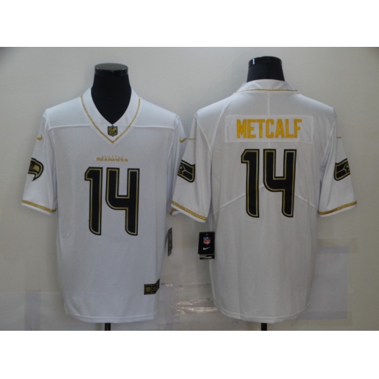 Men's Seattle Seahawks #14 D.K. Metcalf White Olive Gold Nike Limited Jersey - Ujersey