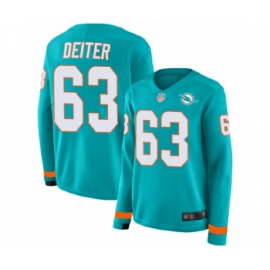 Women's Miami Dolphins #63 Michael Deiter Limited Aqua Therma Long Sleeve Football Jersey - Ujersey