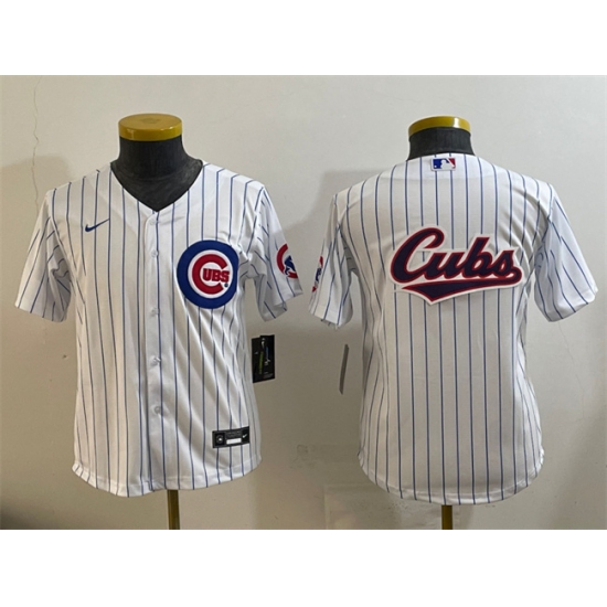 Youth Chicago Cubs Team Big Logo White Cool Base Stitched Baseball Jersey - Ujersey