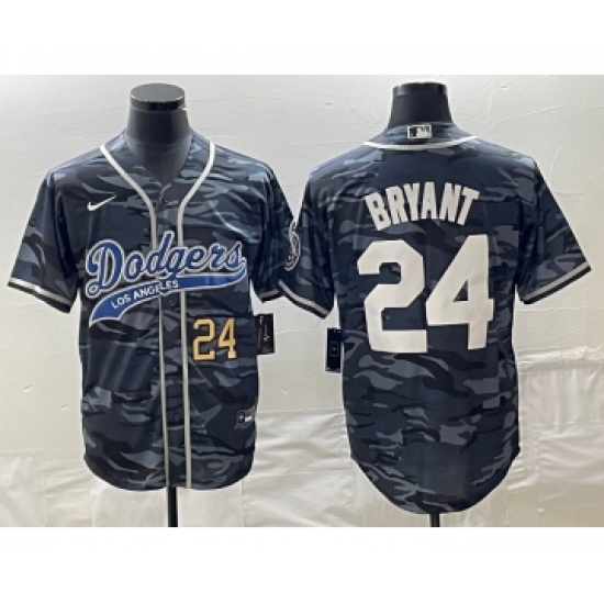 Men's Los Angeles Dodgers #24 Kobe Bryant Number Gray Camo Cool Base Stitched Baseball Jersey - Ujersey