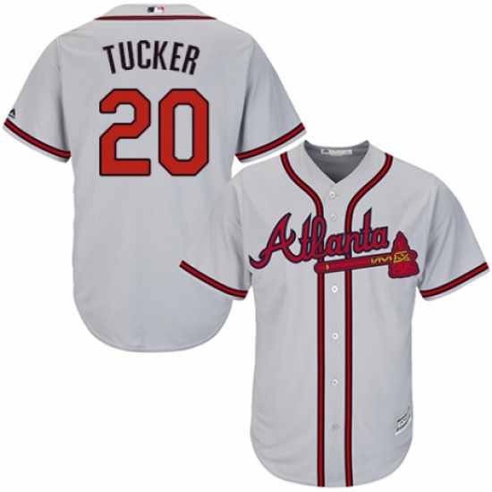 Men's Majestic Atlanta Braves #20 Preston Tucker Replica Grey Road Cool Base MLB Jersey - Ujersey