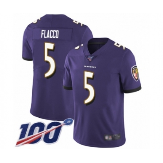 Men's Baltimore Ravens #5 Joe Flacco Purple Team Color Vapor Untouchable Limited Player 100th Season Football Jersey - Ujersey