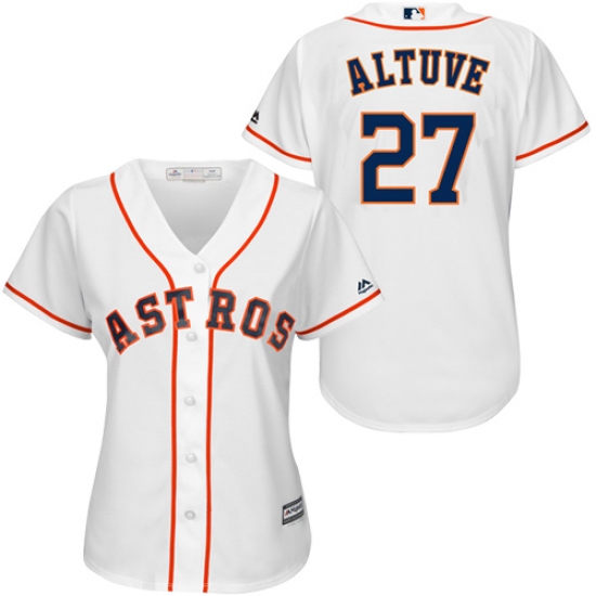 Women's Majestic Houston Astros #27 Jose Altuve Authentic White Home Cool Base MLB Jersey - Ujersey