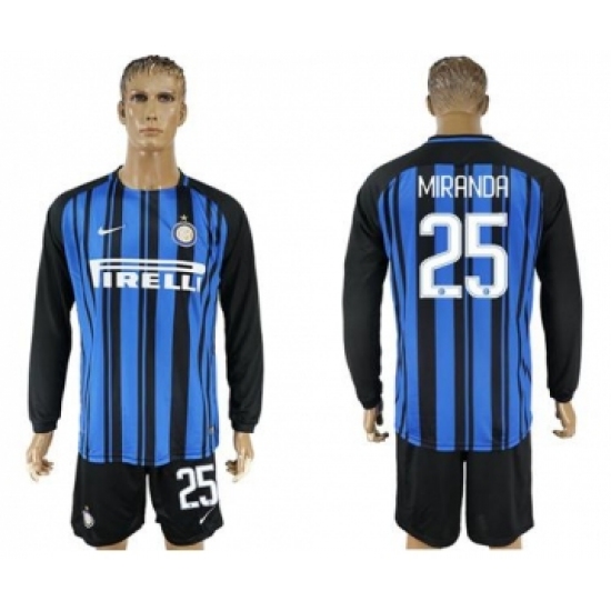 Inter Milan #25 Miranda Home Long Sleeves Soccer Club Jersey