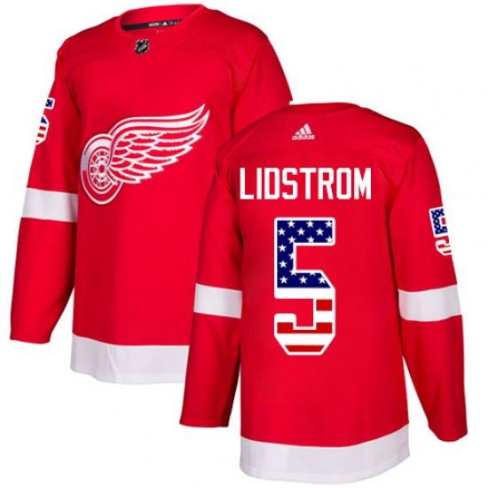 Youth Adidas Detroit Red Wings #5 Nicklas Lidstrom Authentic Red USA Flag Fashion NHL Jersey - Ujersey