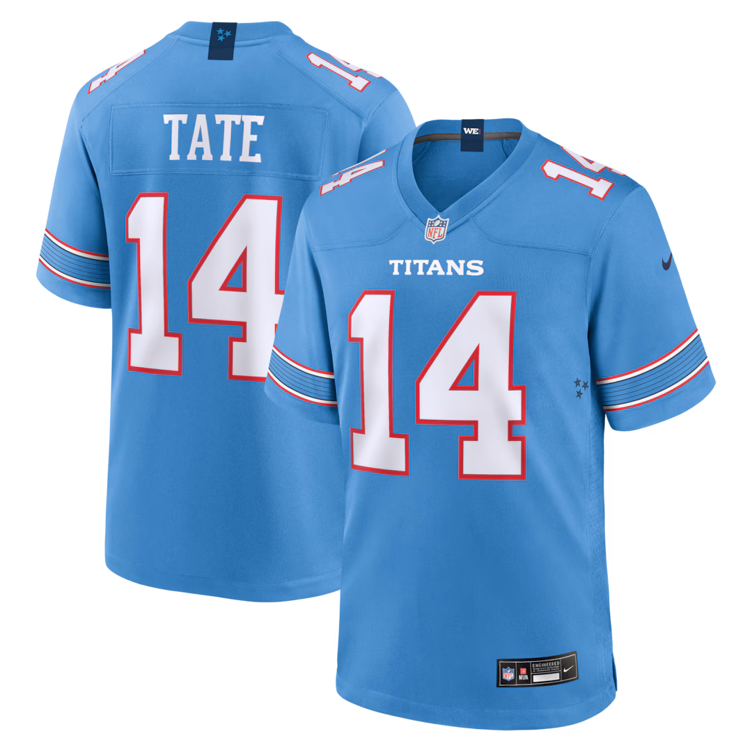 Men's Tennessee Titans Carnell Tate Nike Light Blue 2026 NFL Draft First Round Pick No. 4 Team Game Jersey - Ujersey