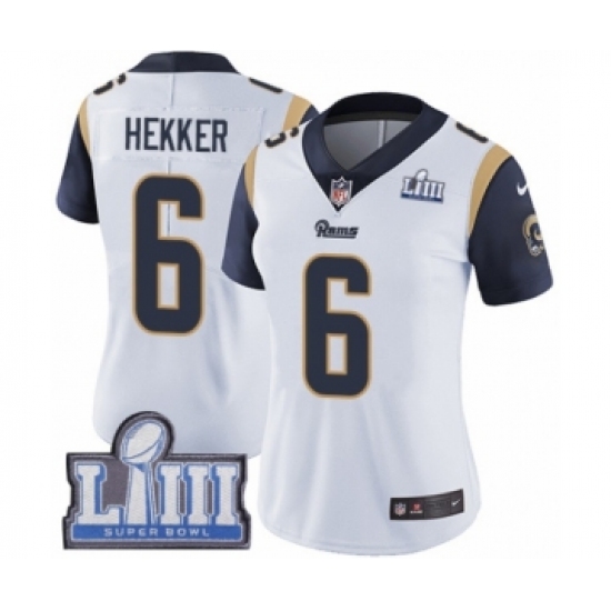 Women's Nike Los Angeles Rams #6 Johnny Hekker White Vapor Untouchable Limited Player Super Bowl LIII Bound NFL Jersey - Ujersey
