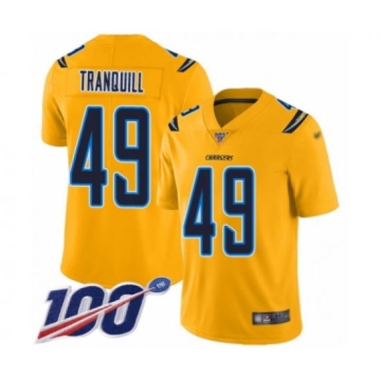Men's Los Angeles Chargers #49 Drue Tranquill Limited Gold Inverted Legend 100th Season Football Jersey - Ujersey