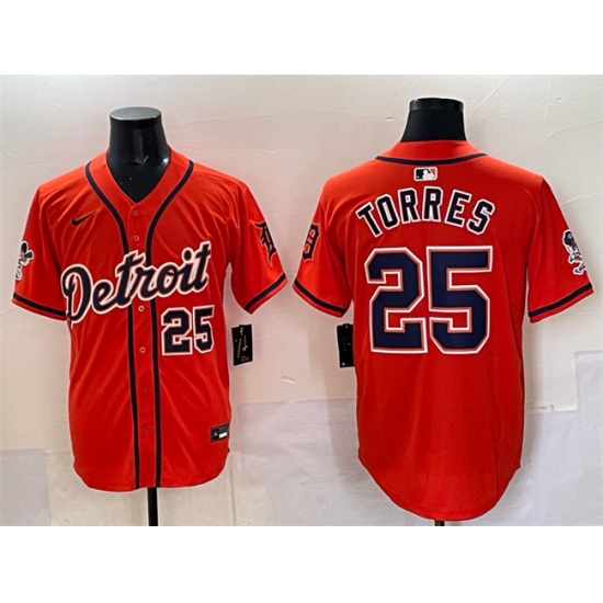 Men's Detroit Tigers #25 Gleyber Torres Orange With Vapor Premier Limited Stitched Baseball Jersey