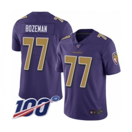 Youth Baltimore Ravens #77 Bradley Bozeman Limited Purple Rush Vapor Untouchable 100th Season Football Jersey