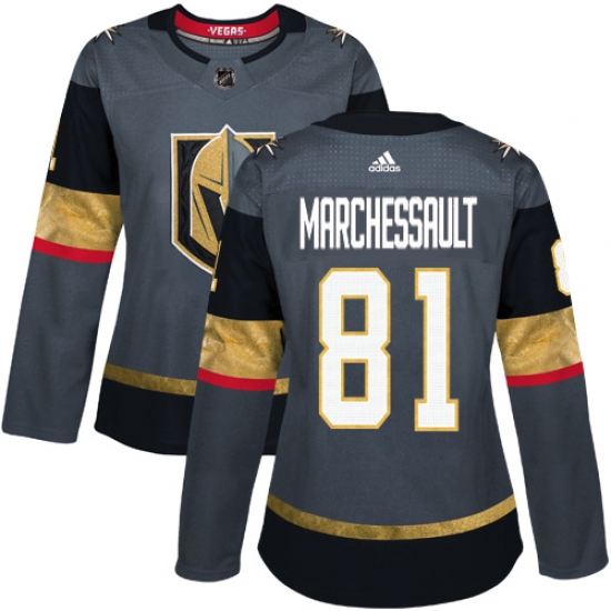 Women's Adidas Vegas Golden Knights #81 Jonathan Marchessault Authentic Gray Home NHL Jersey - Ujersey