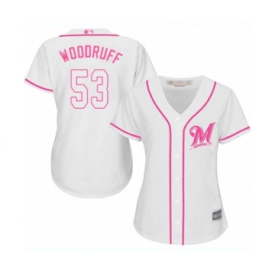 Women's Milwaukee Brewers #53 Brandon Woodruff Authentic White Fashion Cool Base Baseball Jersey - Ujersey