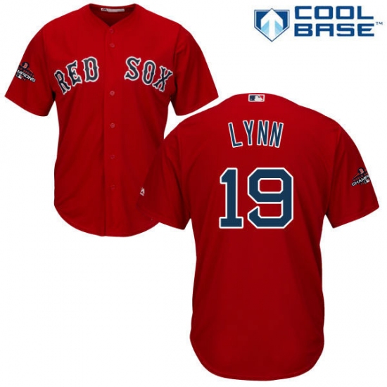 Youth Majestic Boston Red Sox #19 Fred Lynn Authentic Red Alternate Home Cool Base 2018 World Series Champions MLB Jersey - Ujersey