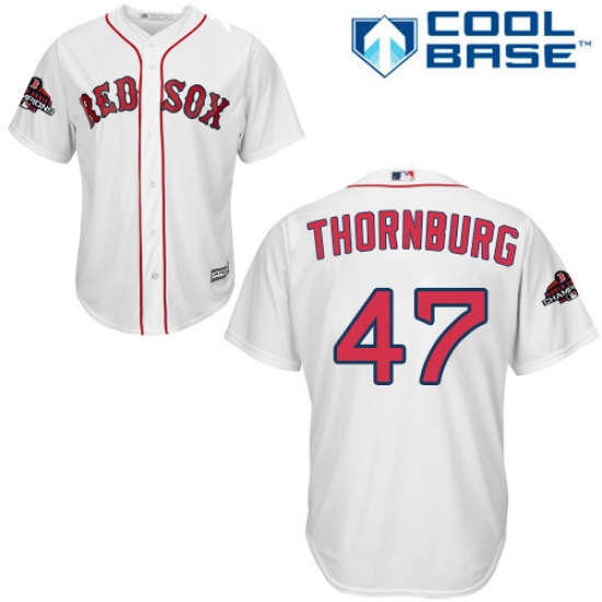 Youth Majestic Boston Red Sox #47 Tyler Thornburg Authentic White Home Cool Base 2018 World Series Champions MLB Jersey - Ujersey