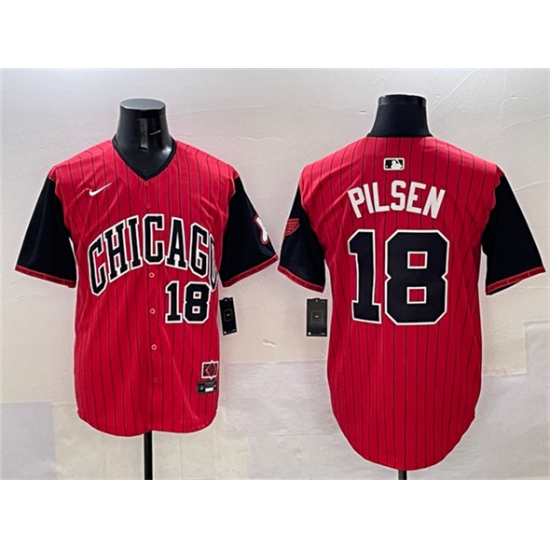 Men's Chicago White Sox #18 Pilsen Red Black 2025 City Connect Limited Stitched Baseball Jersey - Ujersey