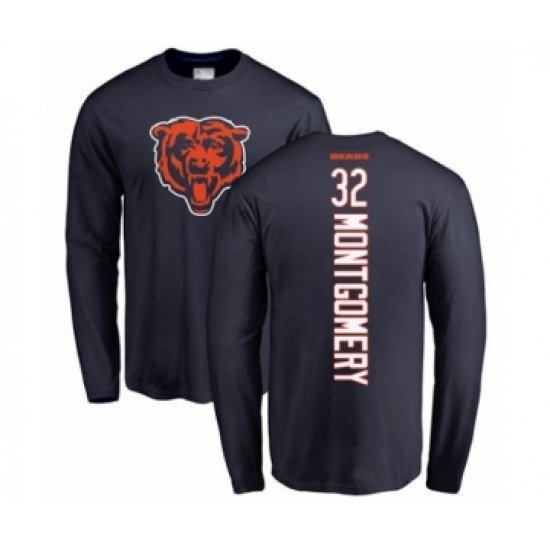 Football Chicago Bears #32 David Montgomery Navy Blue Backer Long Sleeve T-Shirt - Ujersey