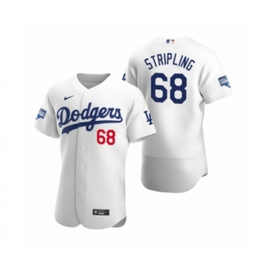 Men's Los Angeles Dodgers #68 Ross Stripling White 2020 World Series Champions Authentic Jersey - Ujersey