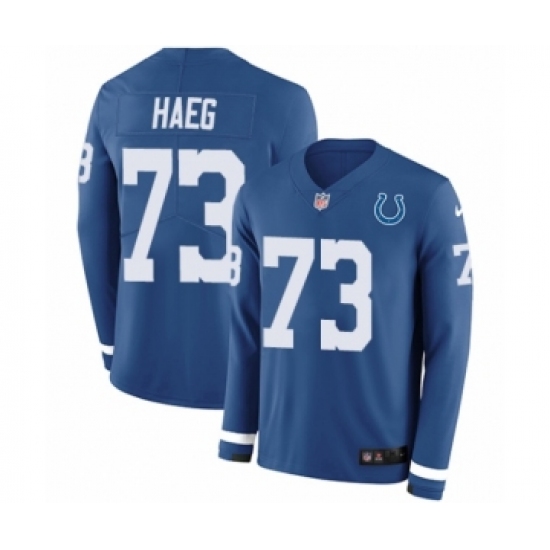 Youth Nike Indianapolis Colts #73 Joe Haeg Limited Blue Therma Long Sleeve NFL Jersey - Ujersey