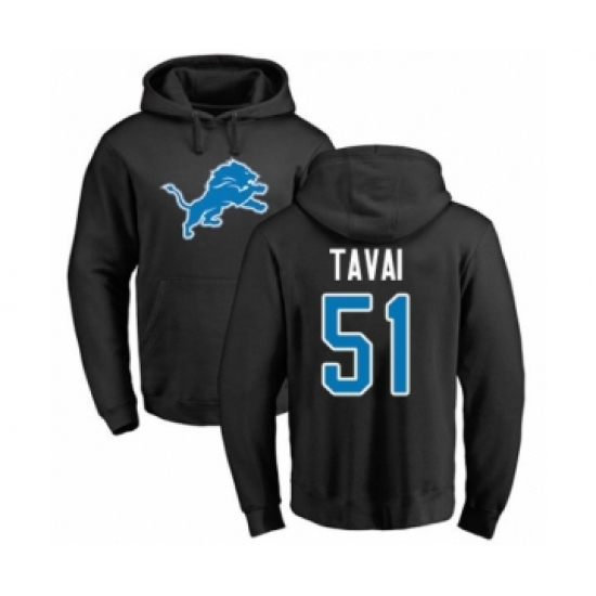 Football Detroit Lions #51 Jahlani Tavai Black Name & Number Logo Pullover Hoodie - Ujersey