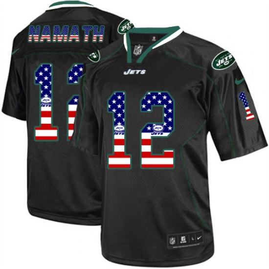 Men's Nike New York Jets #12 Joe Namath Elite Black USA Flag Fashion NFL Jersey - Ujersey