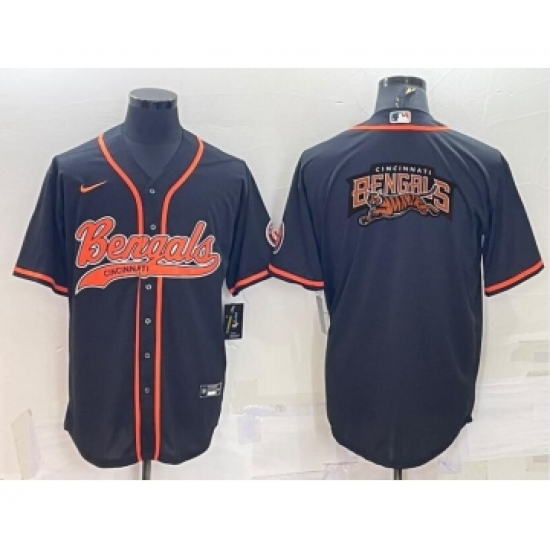 Men's Cincinnati Bengals Black Team Big Logo With Patch Cool Base Stitched Baseball Jersey - Ujersey
