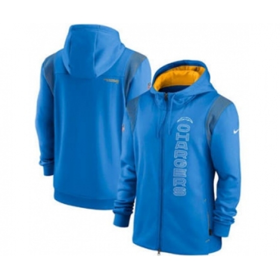 Men's Los Angeles Chargers 2021 Powder Blue Sideline Team Performance Full-Zip Hoodie - Ujersey
