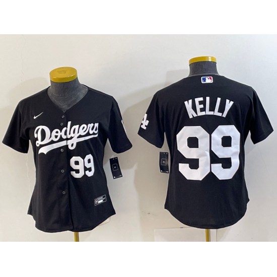 Women's Los Angeles Dodgers #99 Joe Kelly Number Black Stitched Cool Base Nike Jersey - Ujersey