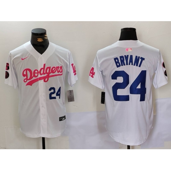 Men's Los Angeles Dodgers #24 Kobe Bryant White Pink Vin & Kobe Stitched Baseball Jersey - Ujersey
