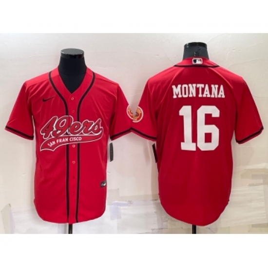 Men's San Francisco 49ers #16 Joe Montana Red Stitched Cool Base Nike Baseball Jersey - Ujersey