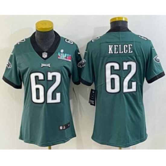 Women's Philadelphia Eagles #62 Jason Kelce Limited Green Super Bowl LVII Vapor Jersey - Ujersey