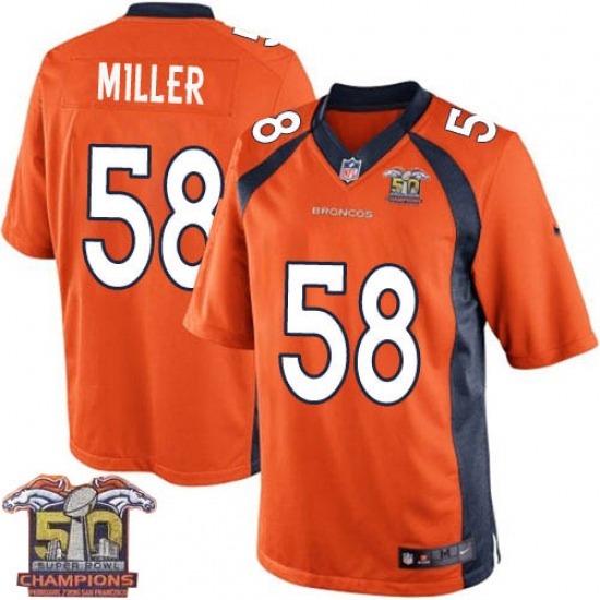 Youth Nike Denver Broncos #58 Von Miller Elite Orange Team Color Super Bowl 50 Champions NFL Jersey - Ujersey
