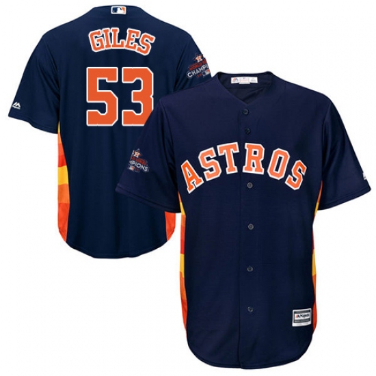 Youth Majestic Houston Astros #53 Ken Giles Authentic Navy Blue Alternate 2017 World Series Champions Cool Base MLB Jersey - Ujersey