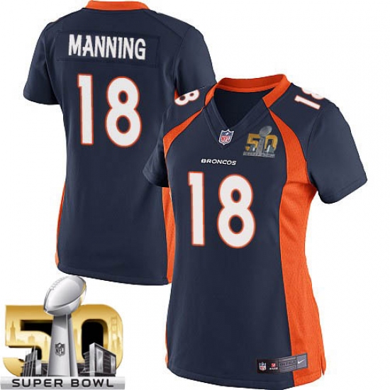 Women's Nike Denver Broncos #18 Peyton Manning Elite Navy Blue Alternate Super Bowl 50 Bound NFL Jersey - Ujersey