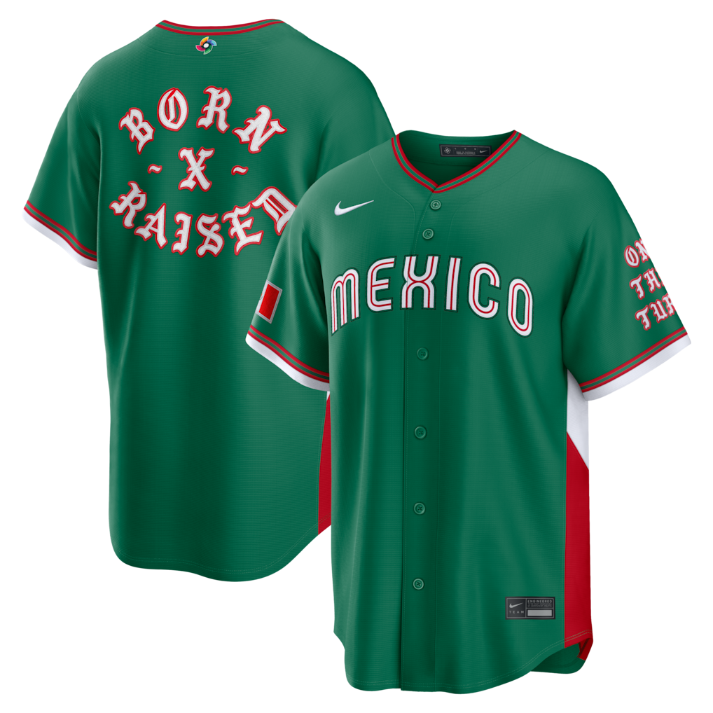 Men's Mexico Baseball Nike x Born x Raised Green 2026 World Baseball Classic Stadium Jersey - ujerseystore
