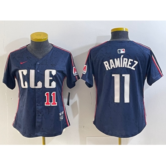 Women's Cleveland Guardians #11 Jose Ramirez Number Navy 2024 City Connect Limited Stitched Jerseys - Ujersey