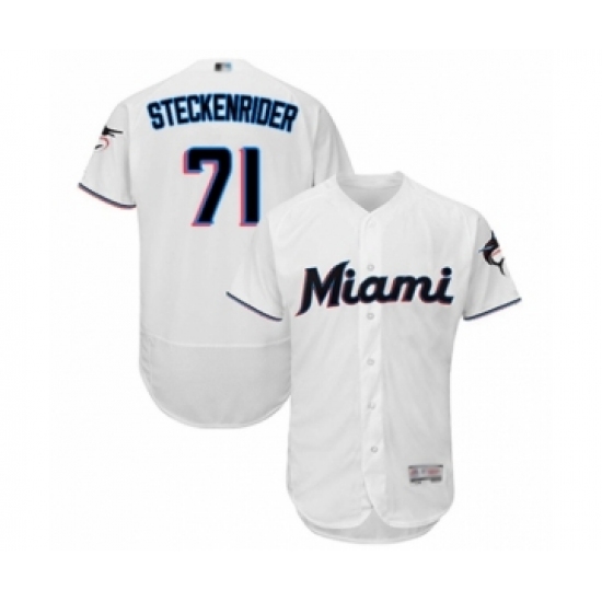 Men's Miami Marlins #71 Drew Steckenrider White Home Flex Base Authentic Collection Baseball Player Jersey - Ujersey