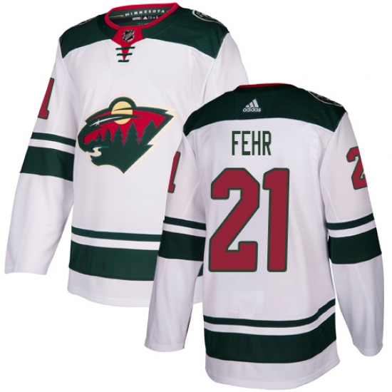 Men's Adidas Minnesota Wild #21 Eric Fehr Authentic White Away NHL Jersey - Ujersey