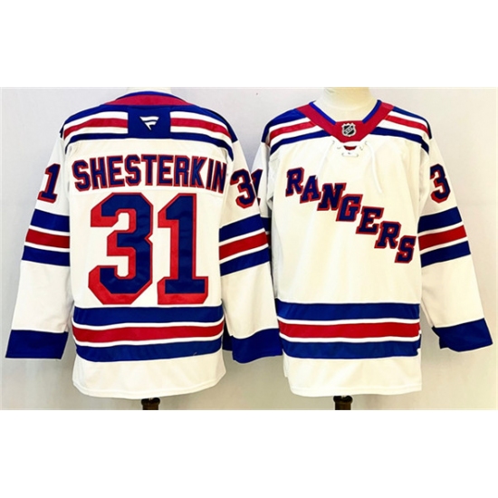 Men's New York Rangers #31 Igor Shesterkin White 2024-25 Away Stitched Hockey Jersey - Ujersey