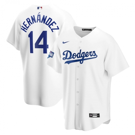 Men's Los Angeles Dodgers #14 Enrique Hernández Nike White 2020 World Series Champions Home Patch Replica Player Jersey - Ujersey