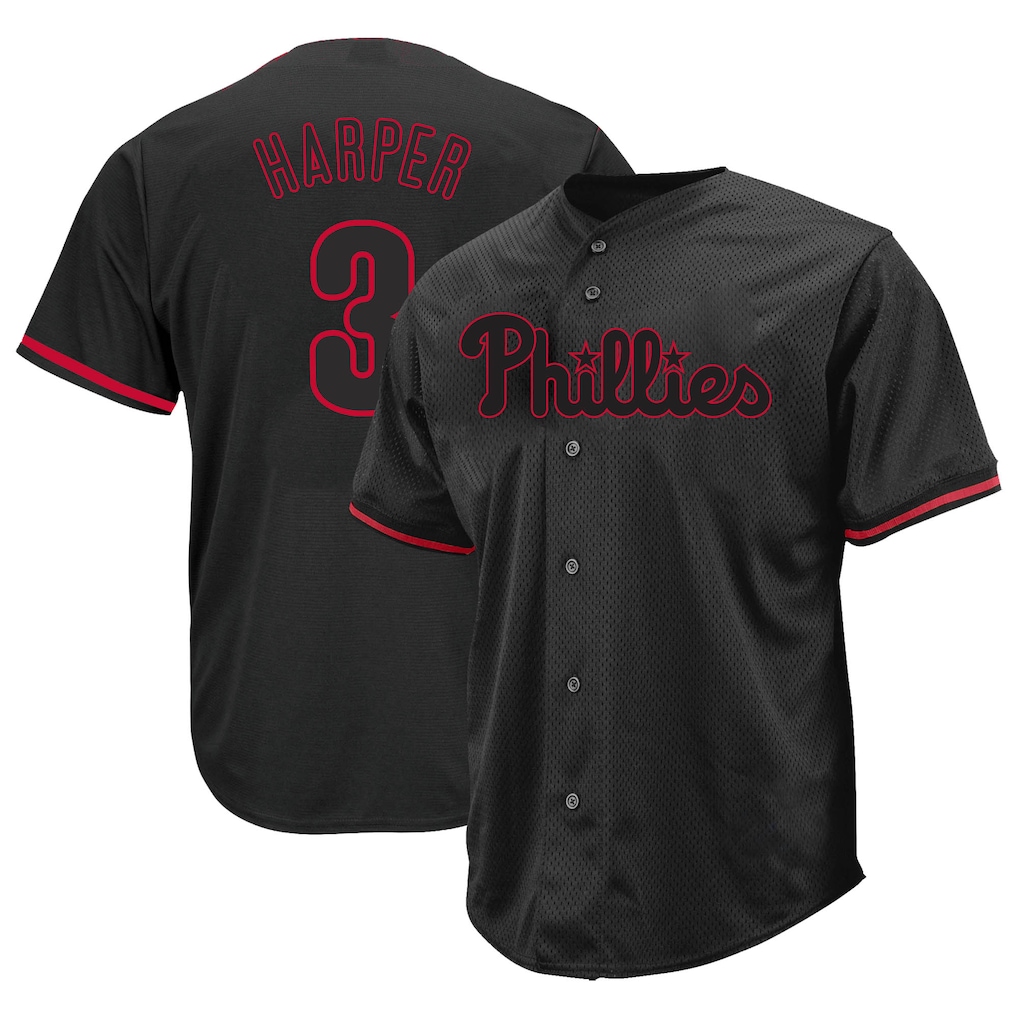 Men's Philadelphia Phillies Bryce Harper Profile Black Big & Tall Pop Fashion Jersey - Ujersey Shop