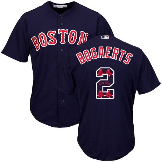 Men's Majestic Boston Red Sox #2 Xander Bogaerts Authentic Navy Blue Team Logo Fashion Cool Base MLB Jersey - Ujersey
