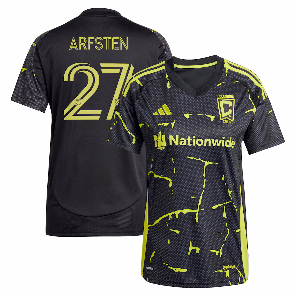 Women's Columbus Crew Maximilian Arfsten adidas Black 2025 The Goosebumps Kit Replica Jersey - ujerseystore