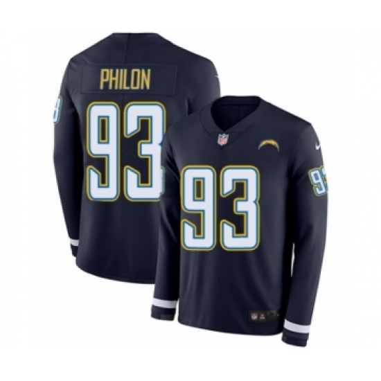 Men's Nike Los Angeles Chargers #93 Darius Philon Limited Navy Blue Therma Long Sleeve NFL Jersey - Ujersey