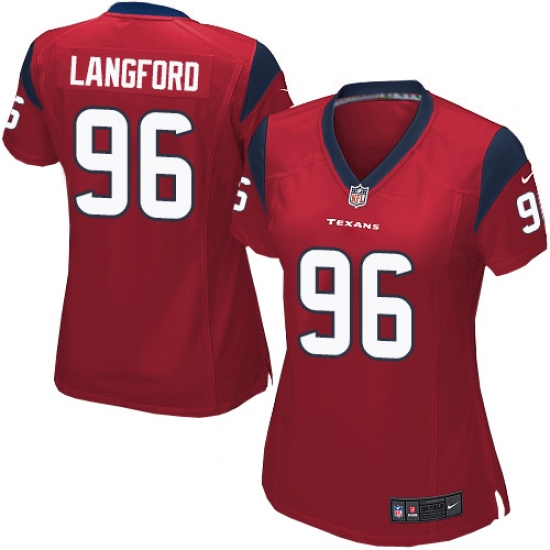 Women's Nike Houston Texans #96 Kendall Langford Game Red Alternate NFL Jersey - Ujersey