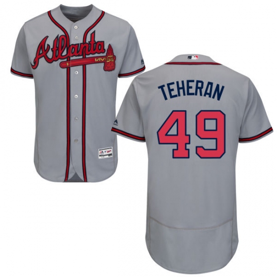 Men's Majestic Atlanta Braves #49 Julio Teheran Grey Road Flex Base Authentic Collection MLB Jersey - Ujersey