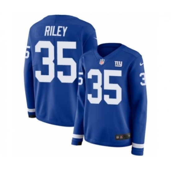 Women's Nike New York Giants #35 Curtis Riley Limited Royal Blue Therma Long Sleeve NFL Jersey - Ujersey