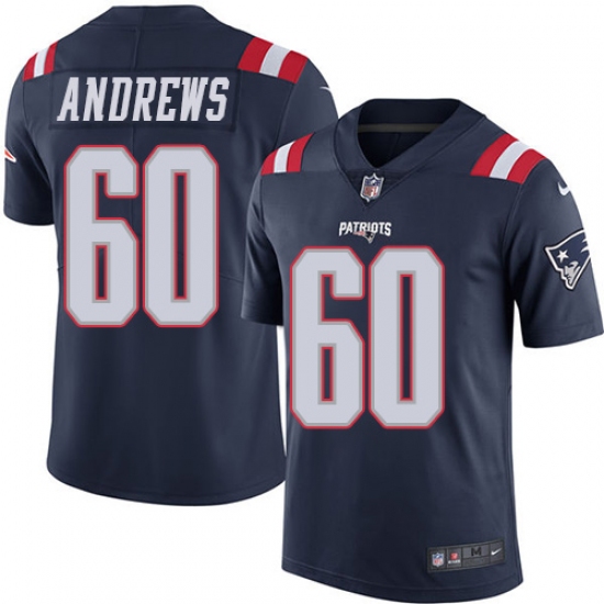 Men's Nike New England Patriots #60 David Andrews Limited Navy Blue Rush Vapor Untouchable NFL Jersey - Ujersey